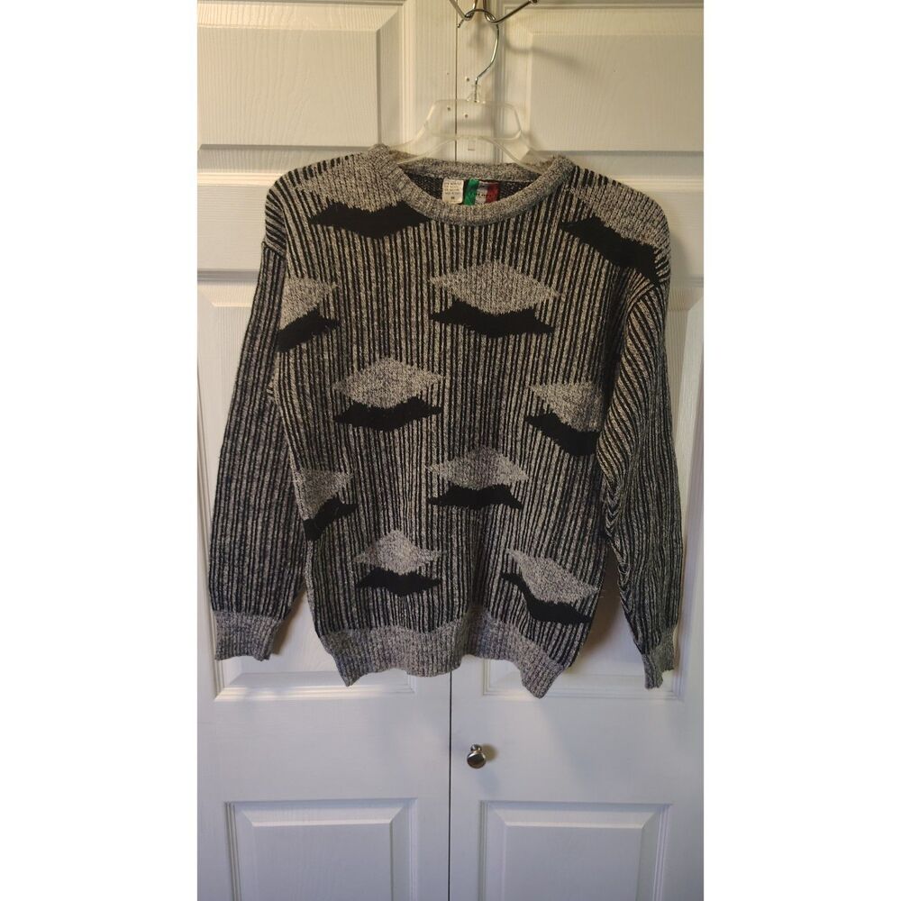 Vintage Colore Men's Medium Abstract Geometric Ribbed Knit Sweater Italy